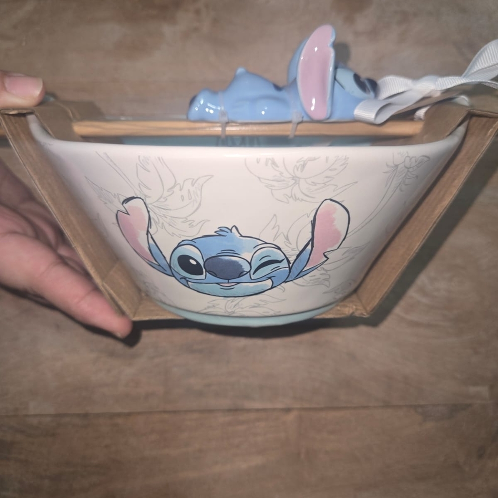 Stitch Ceramic Bowl with Blue and Pink Accents